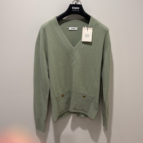 Sandro Paris (NEW WITH TAGS) Vert Amande Wool and Cashmere Sweater, Pastel Green - Picture 3 of 8
